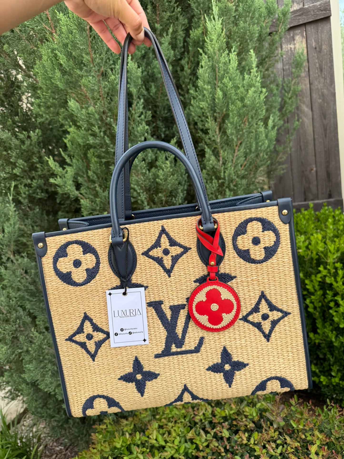 Louis Vuitton OnTheGo MM in Blue Raffia Canvas