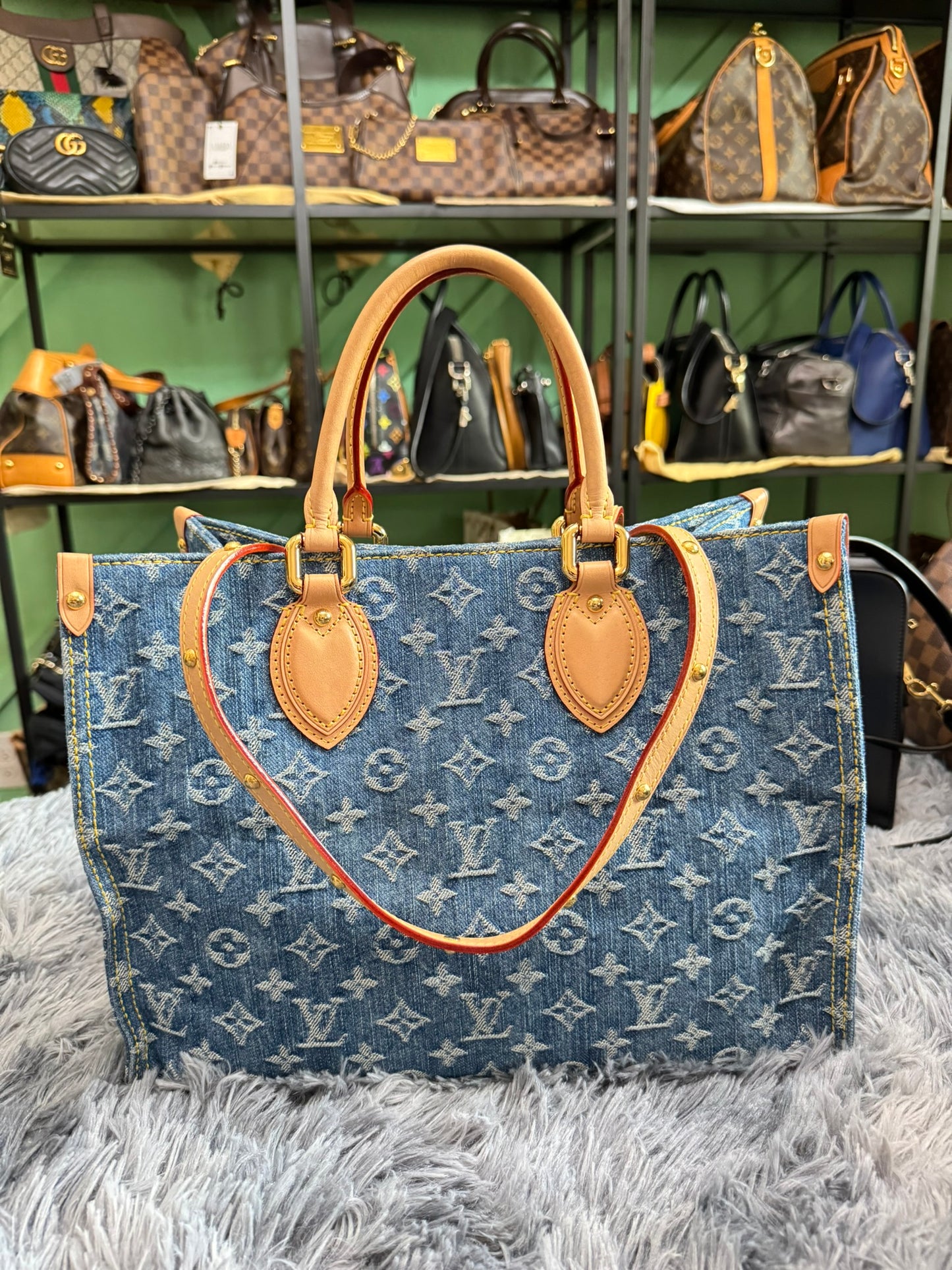 Louis Vuitton OnTheGo MM in Blue Denim Jacquard Monogram