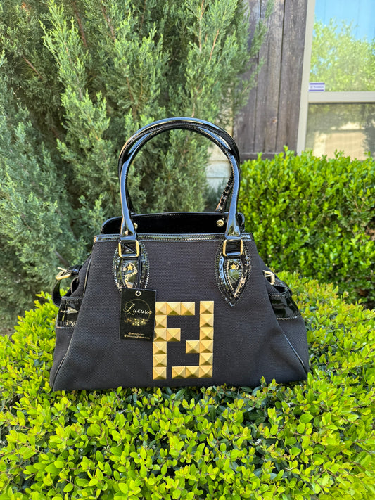 Fendi Du Jour in Black Canvas with Studded Detail
