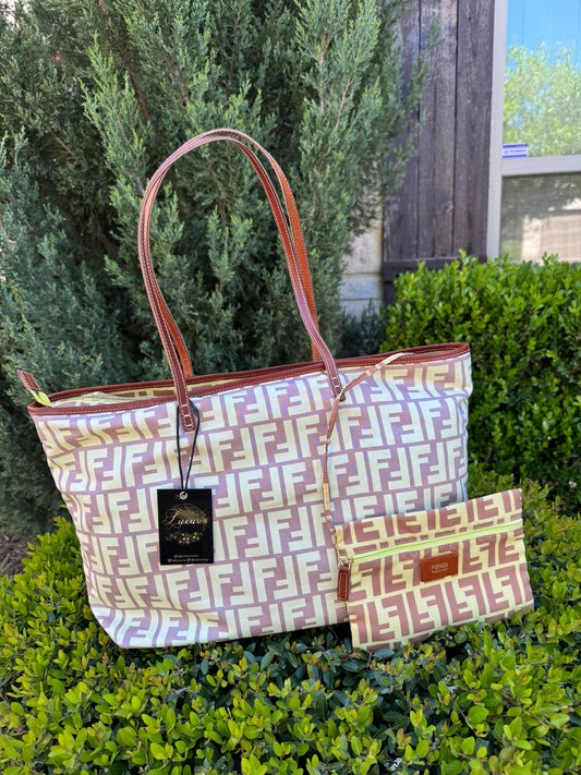 Fendi Zucca Nylon Roll Tote in Medium Size with Pouch