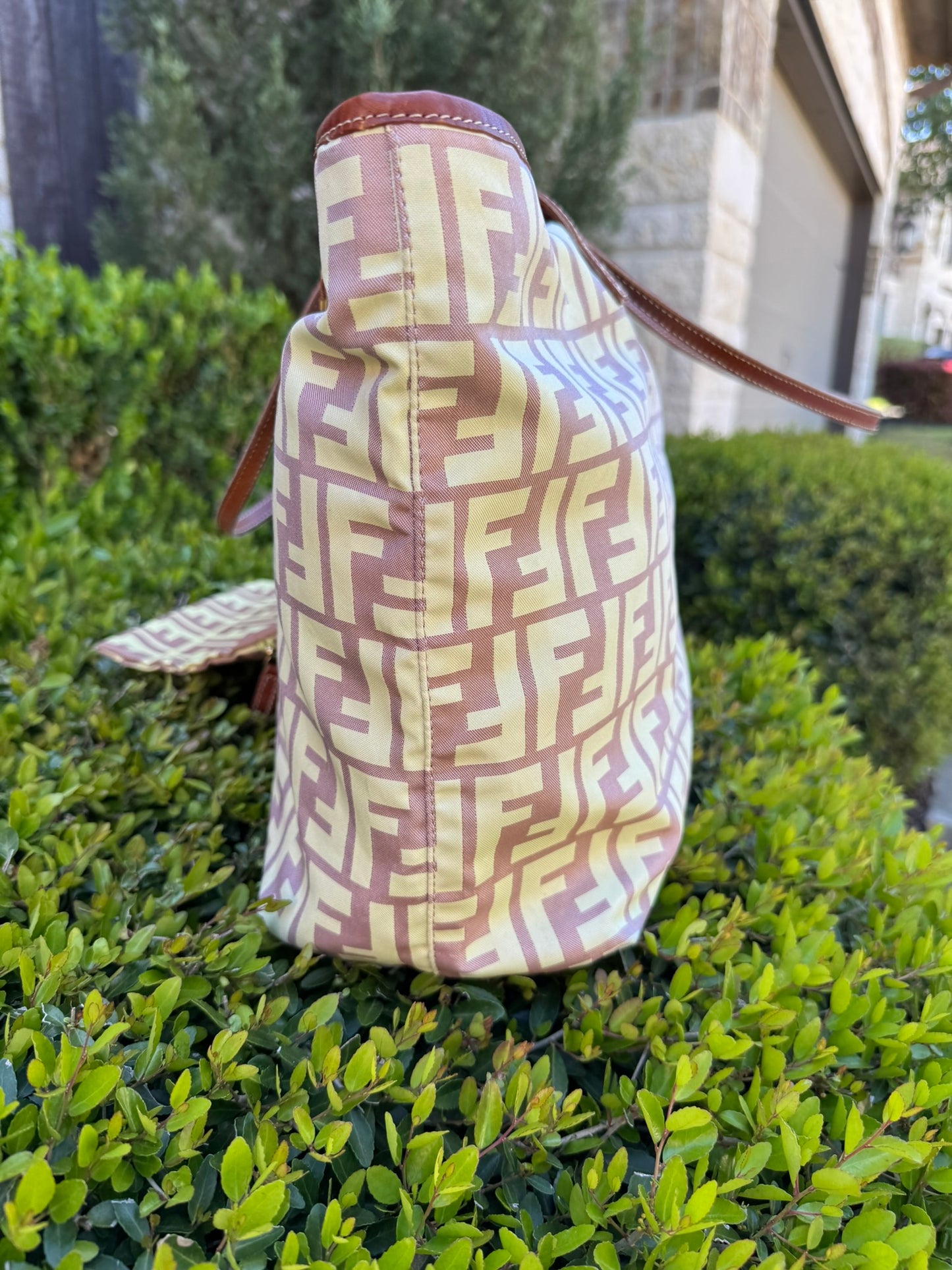 Fendi Zucca Nylon Roll Tote in Medium Size with Pouch