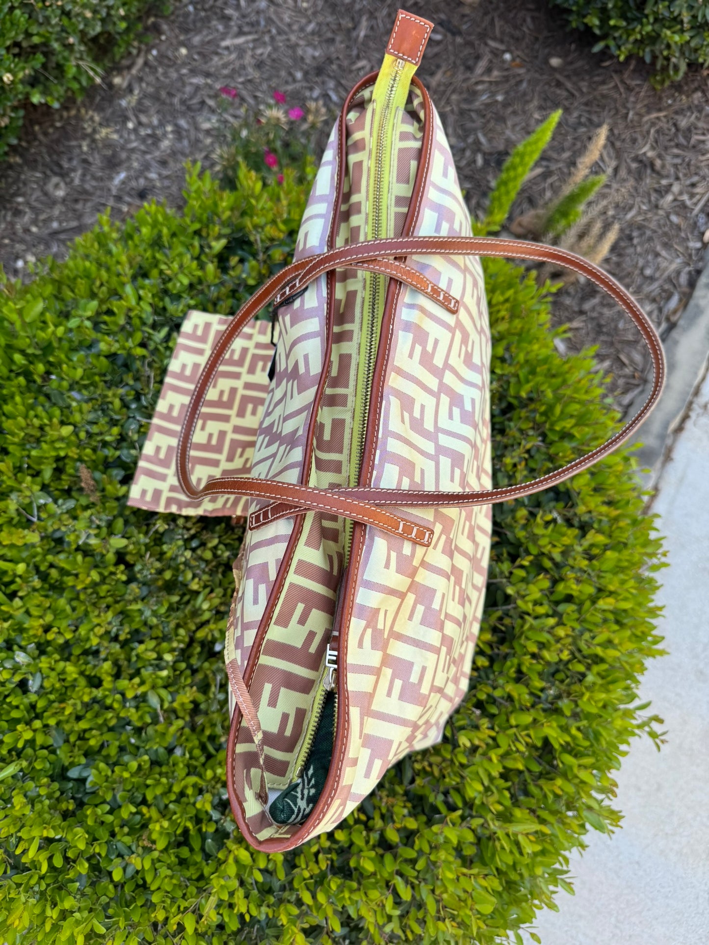 Fendi Zucca Nylon Roll Tote in Medium Size with Pouch