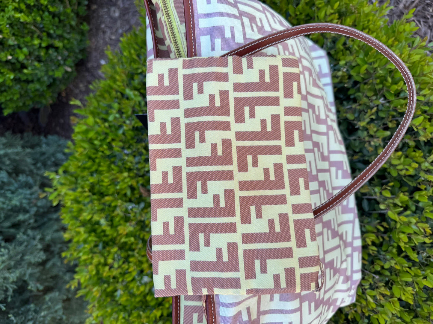 Fendi Zucca Nylon Roll Tote in Medium Size with Pouch