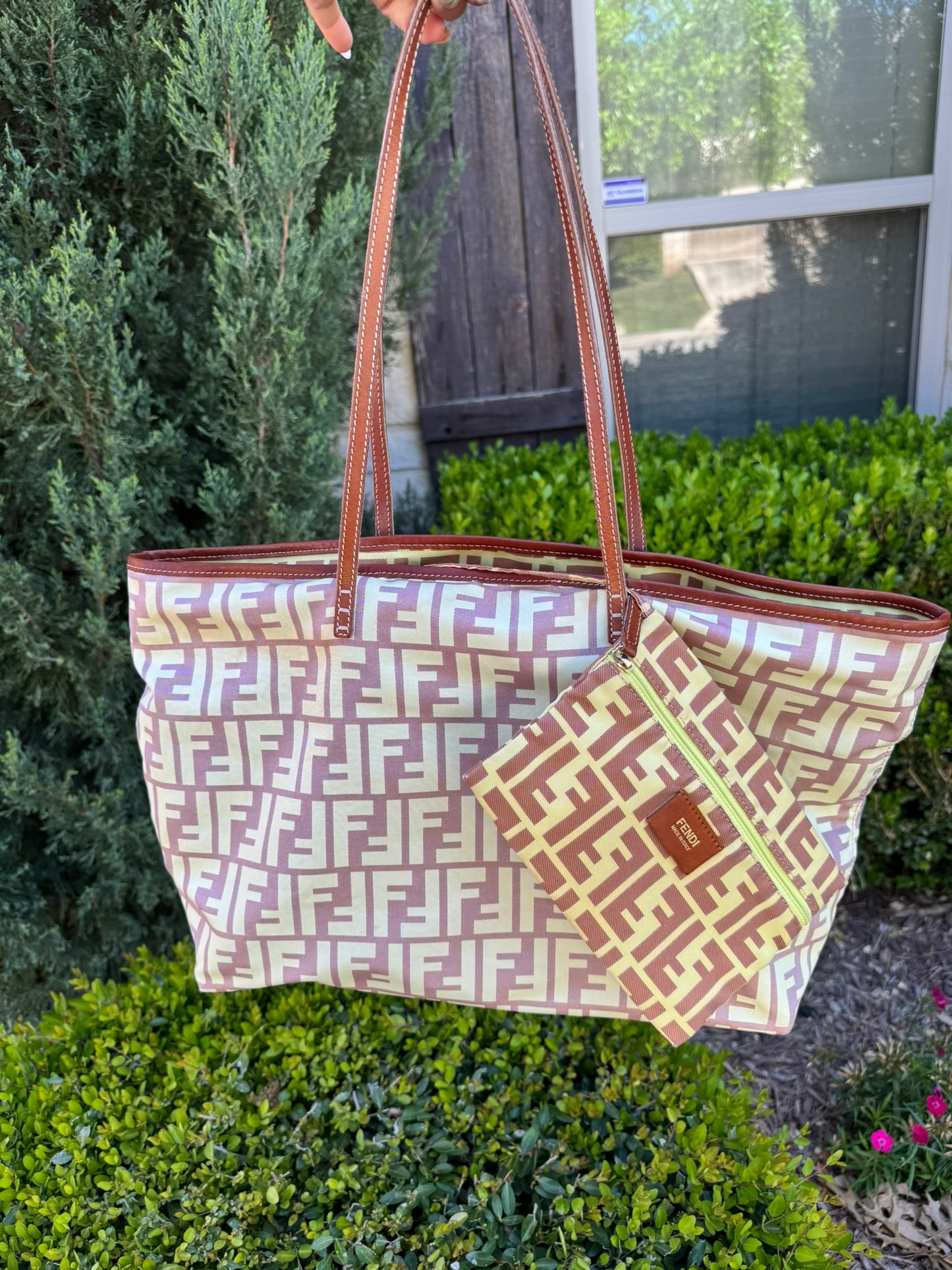 Fendi Zucca Nylon Roll Tote in Medium Size with Pouch