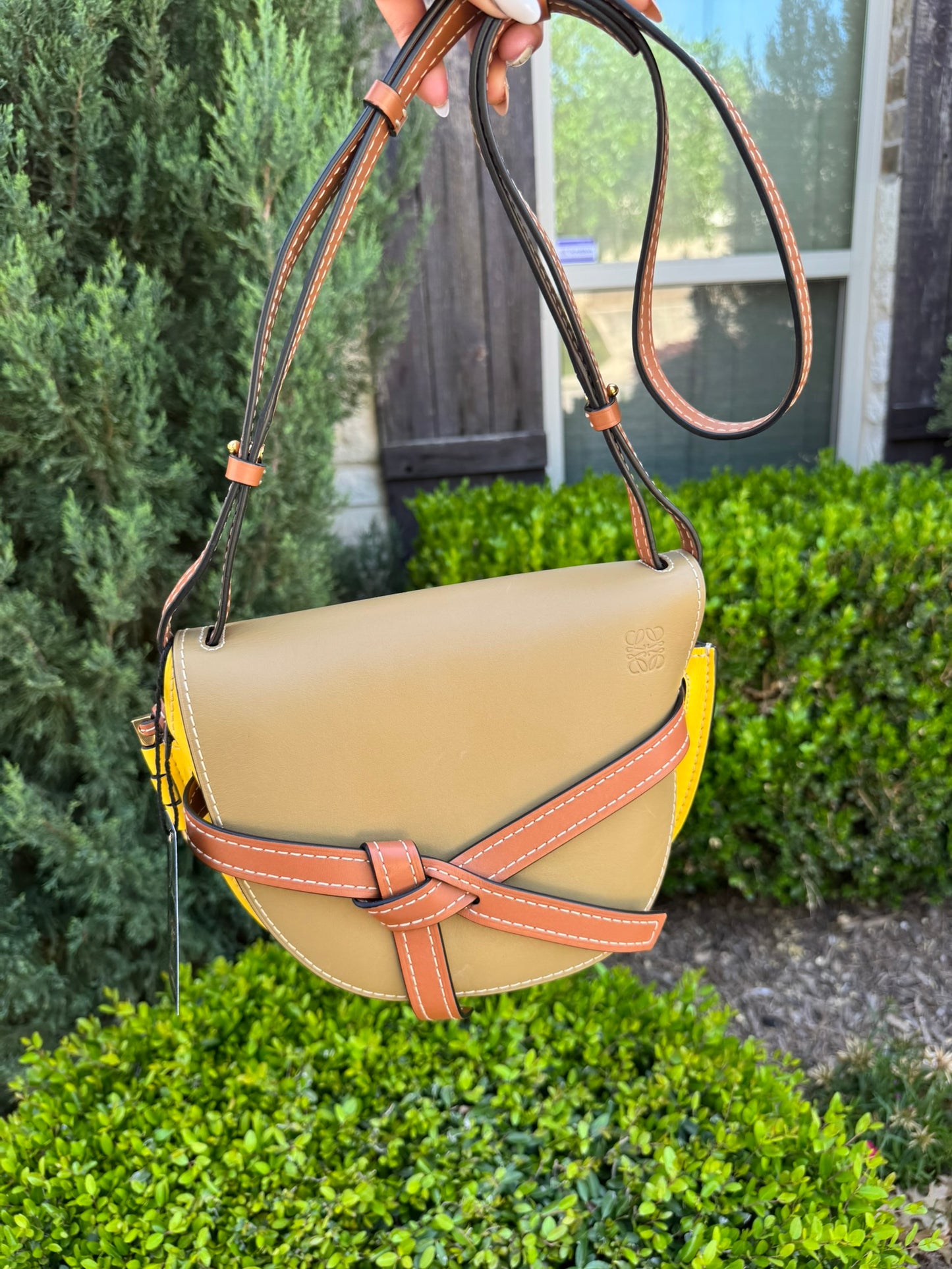 Loewe Small Gate Crossbody Bag in Mocca Yellow & Pecan