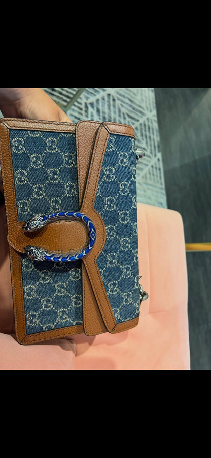 Gucci Dionysus GG Denim – Brown Leather Trim