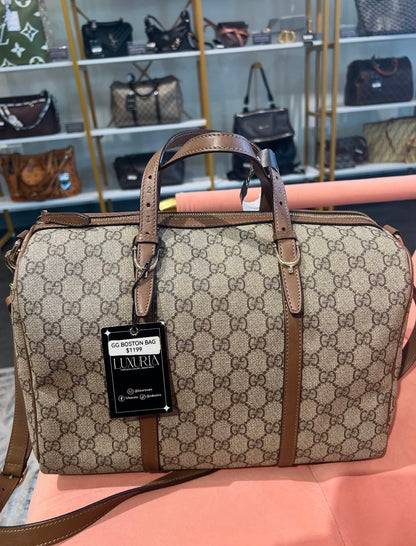 Gucci GG Supreme Boston Bag – Brown Leather Trim
