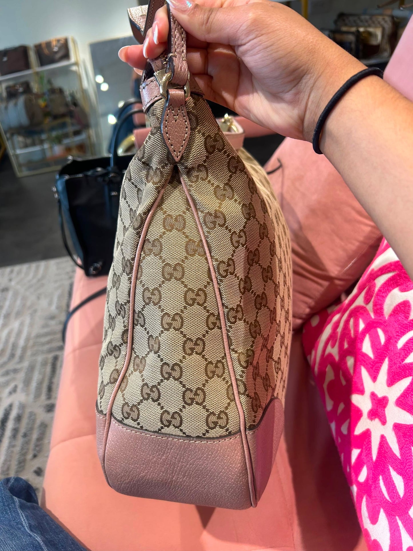 Gucci GG Canvas Hobo – Pink Leather Trim