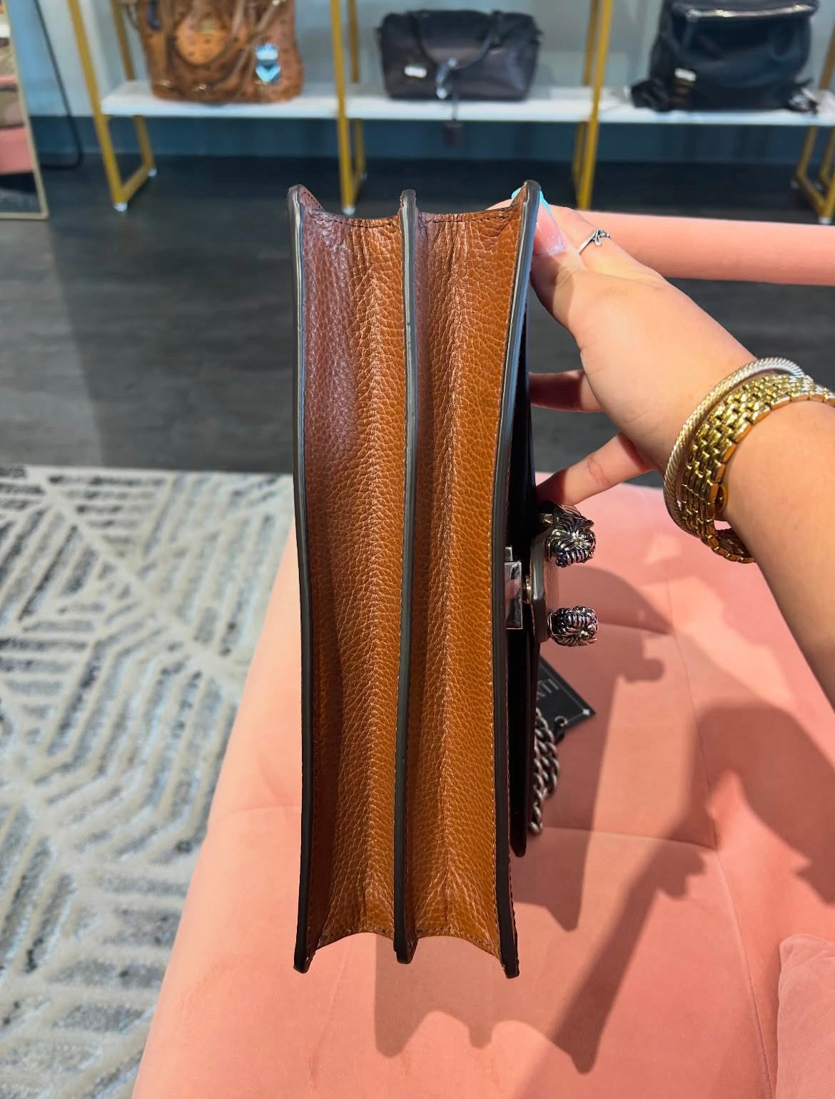 Gucci Dionysus GG Denim – Brown Leather Trim