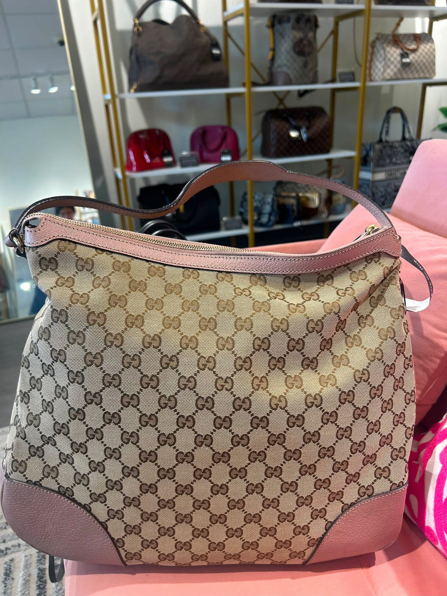Gucci GG Canvas Hobo – Pink Leather Trim
