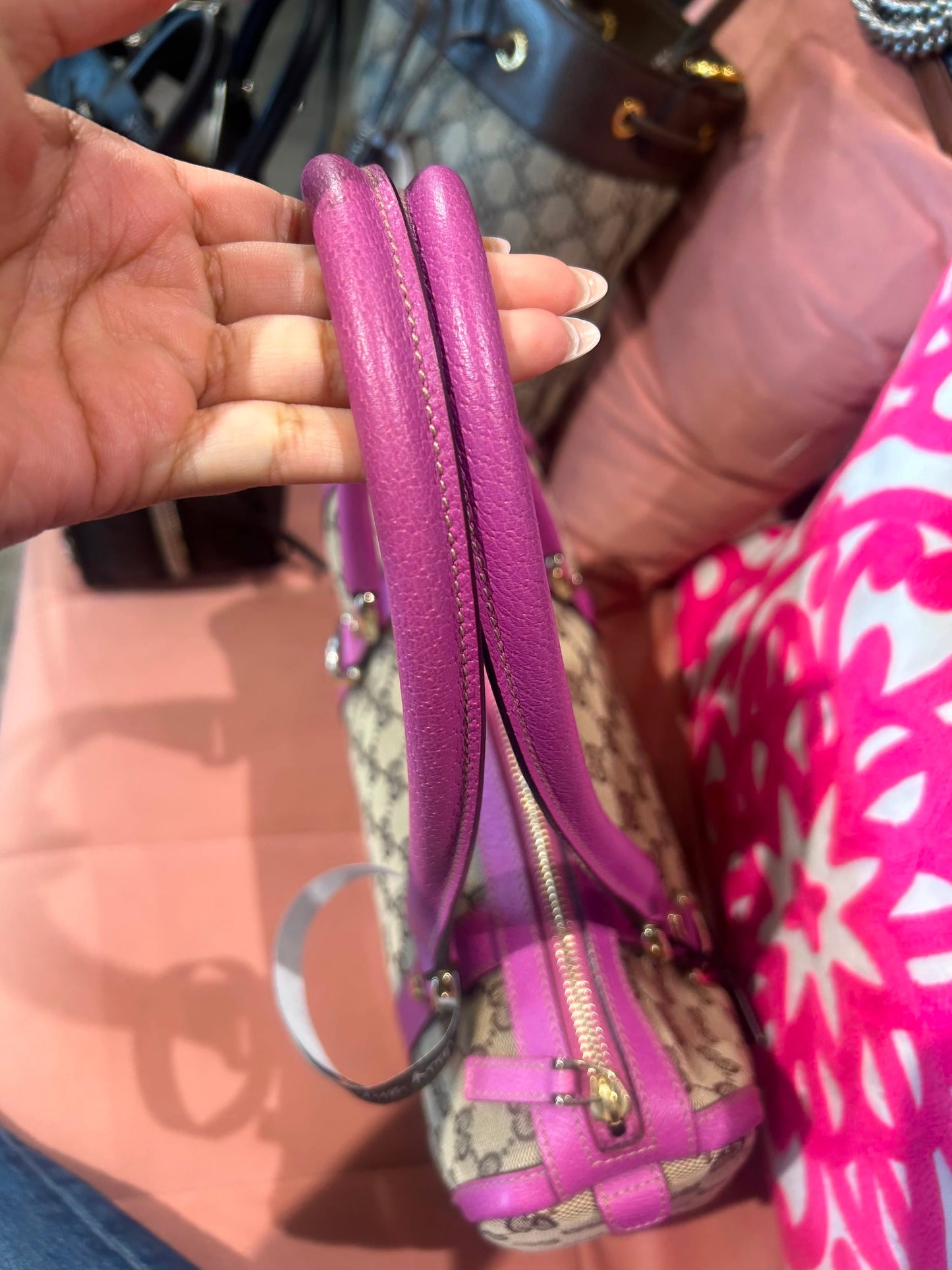 Gucci GG Boston Bag – Pink Leather Trim