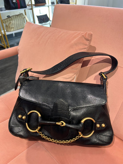 Gucci Horsebit Shoulder Bag – Black Leather