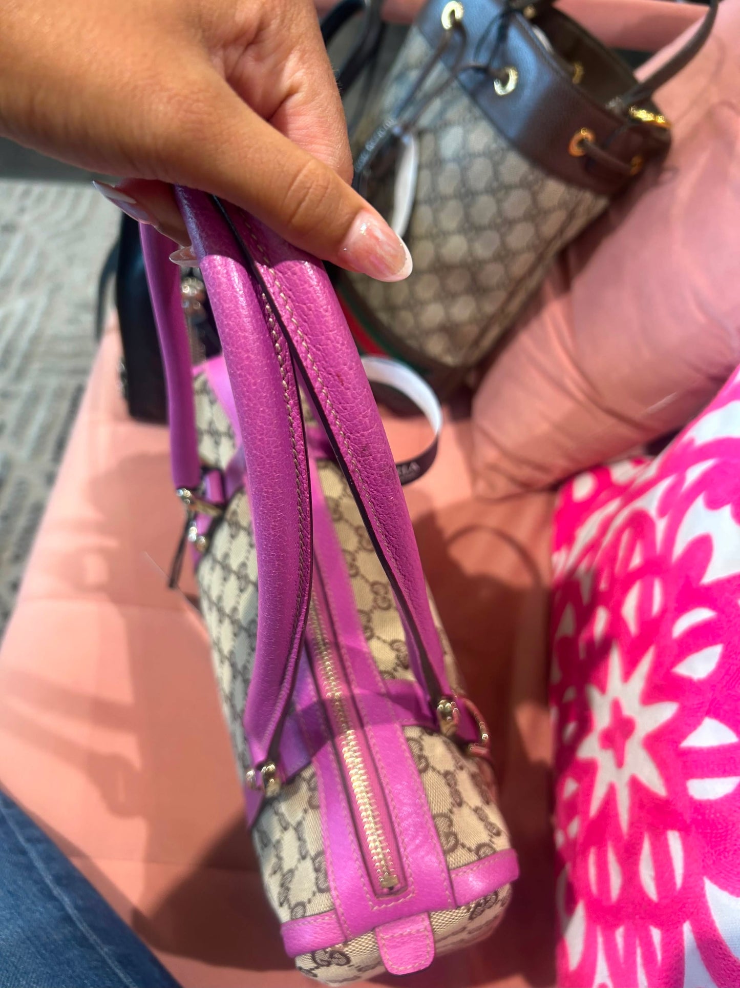 Gucci GG Boston Bag – Pink Leather Trim