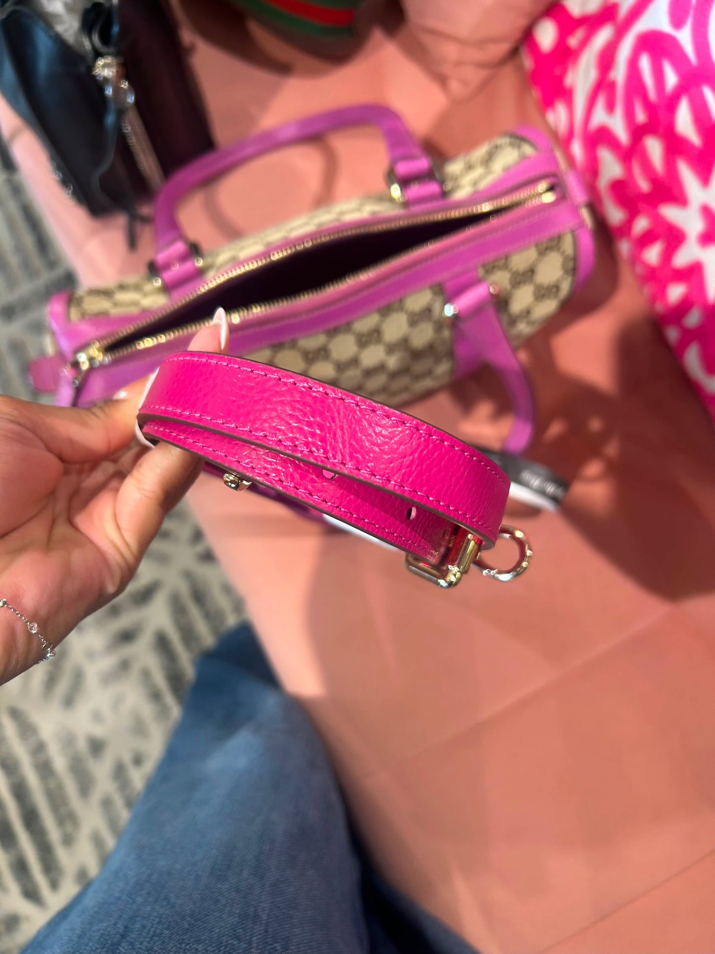 Gucci GG Boston Bag – Pink Leather Trim