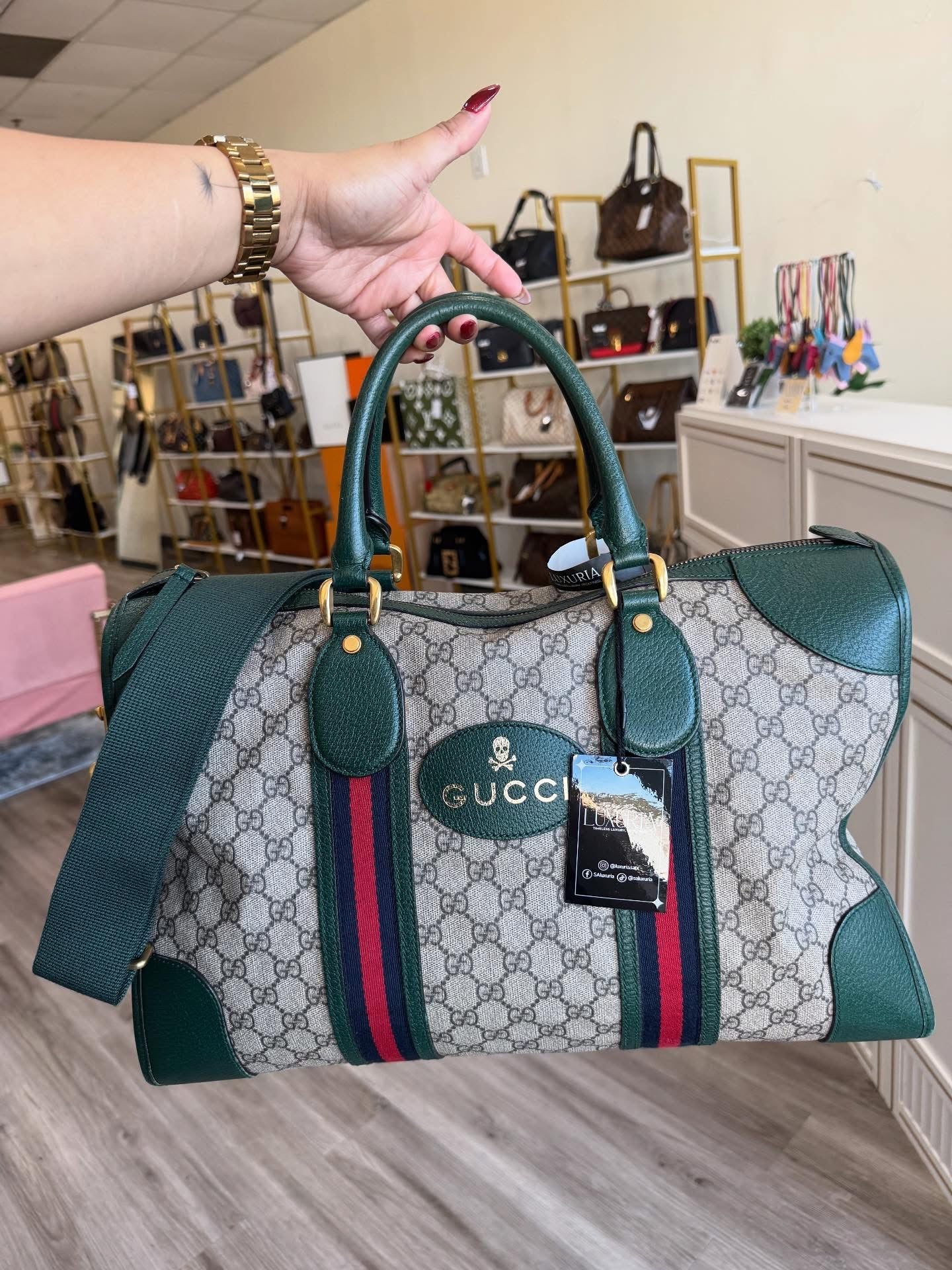 Gucci Neo Green Skull Duffle Bag