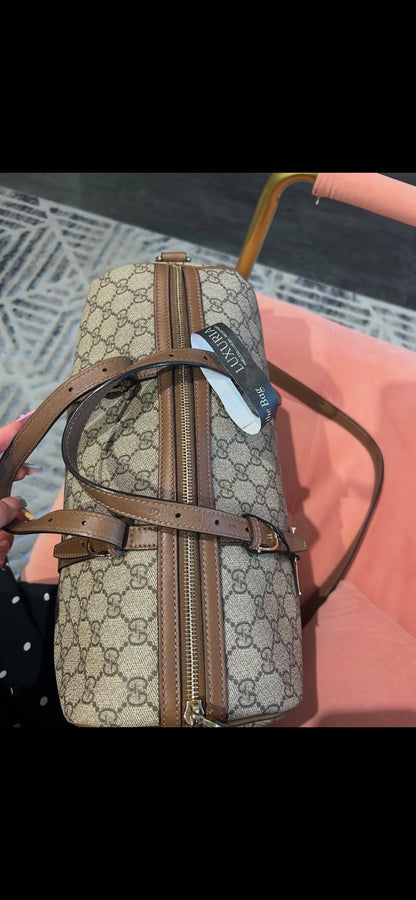 Gucci GG Supreme Boston Bag – Brown Leather Trim