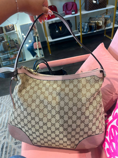 Gucci GG Canvas Hobo – Pink Leather Trim