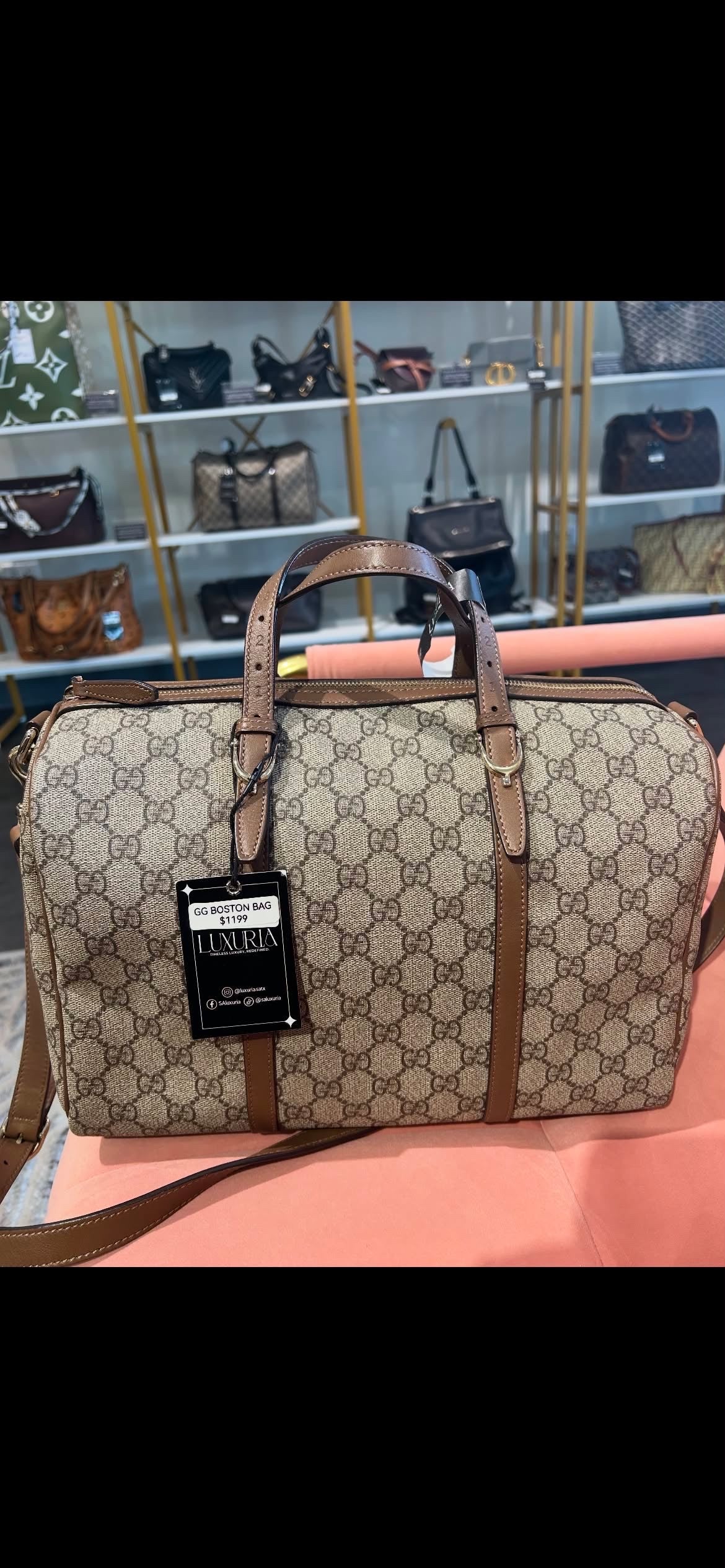 Gucci GG Supreme Boston Bag – Brown Leather Trim