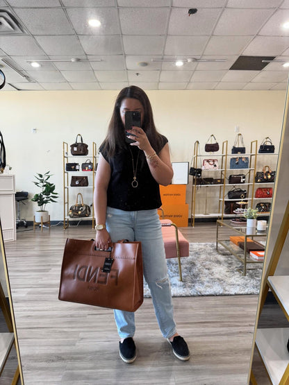 Fendi Logo Cutout Handle Shopper Tote – Large Leather