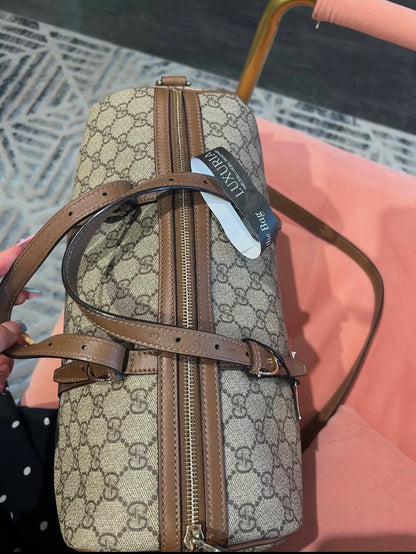 Gucci GG Supreme Boston Bag – Brown Leather Trim