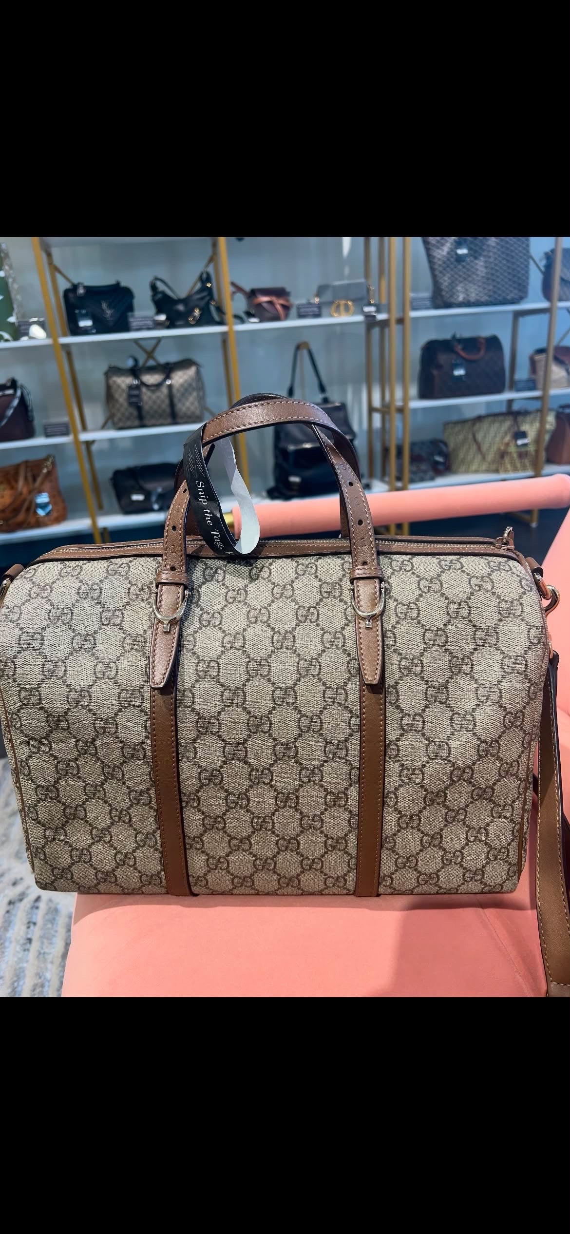 Gucci GG Supreme Boston Bag – Brown Leather Trim