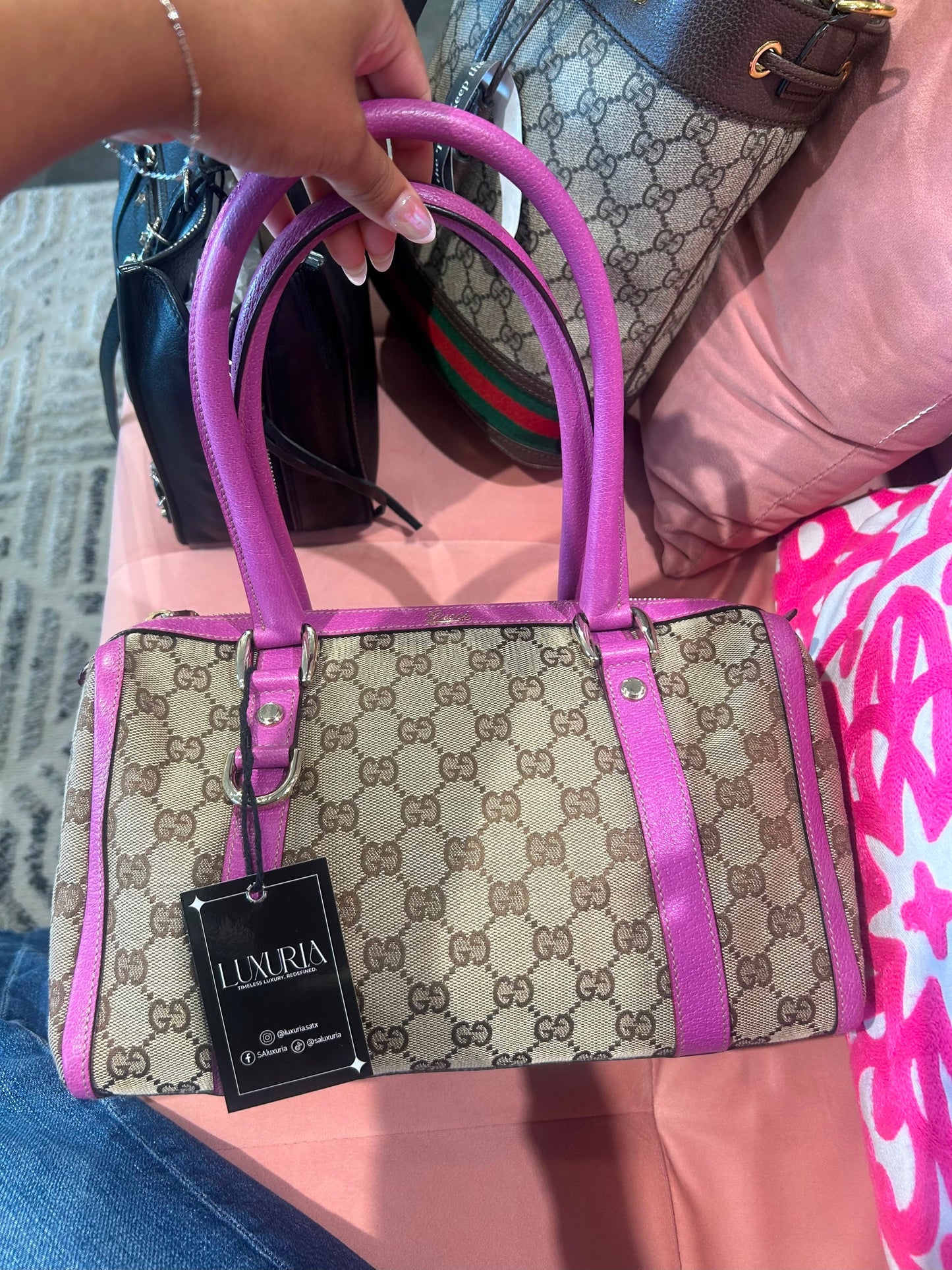 Gucci GG Boston Bag – Pink Leather Trim