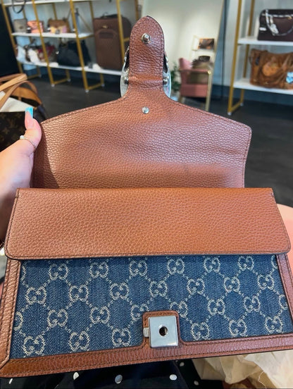 Gucci Dionysus GG Denim – Brown Leather Trim