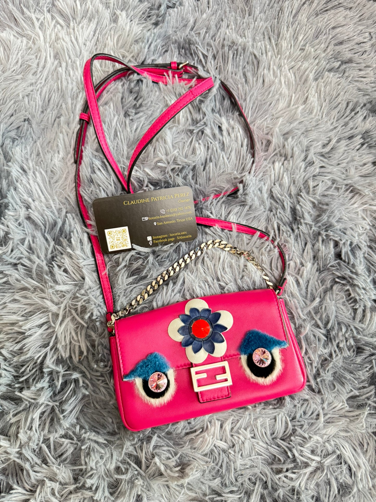 Fendi Monster Micro Bucket Bag in Pink Nappa Leather & Rabbit Fur