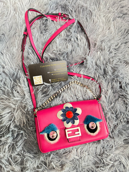 Fendi Monster Micro Bucket Bag in Pink Nappa Leather & Rabbit Fur