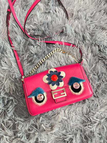 Fendi Monster Micro Bucket Bag in Pink Nappa Leather & Rabbit Fur