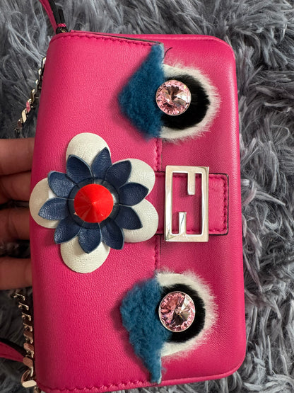 Fendi Monster Micro Bucket Bag in Pink Nappa Leather & Rabbit Fur