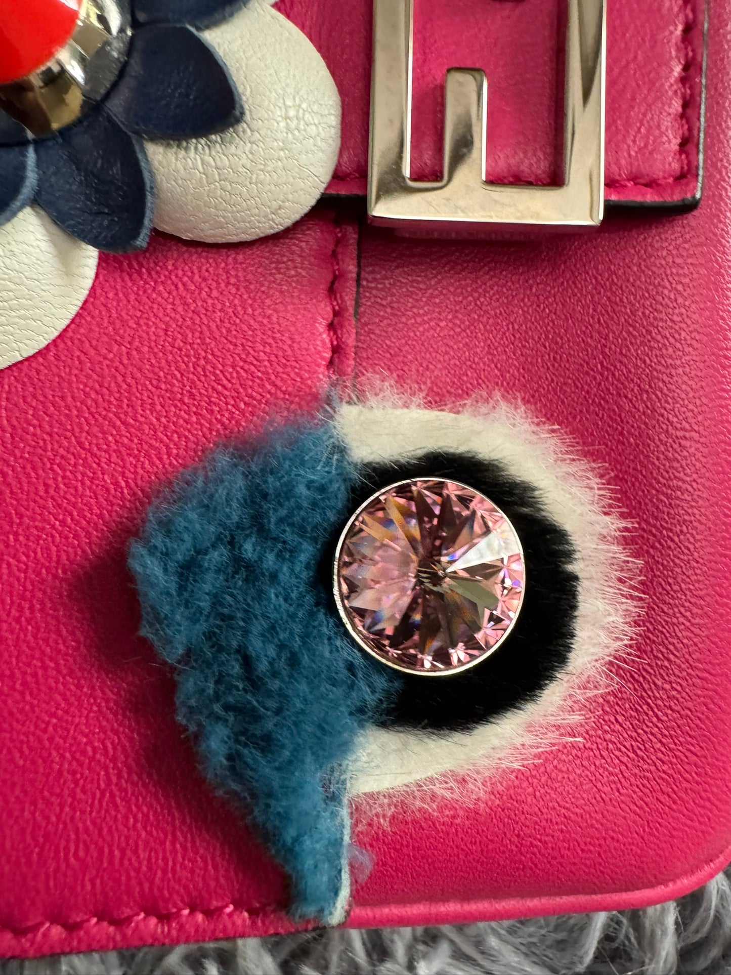 Fendi Monster Micro Bucket Bag in Pink Nappa Leather & Rabbit Fur