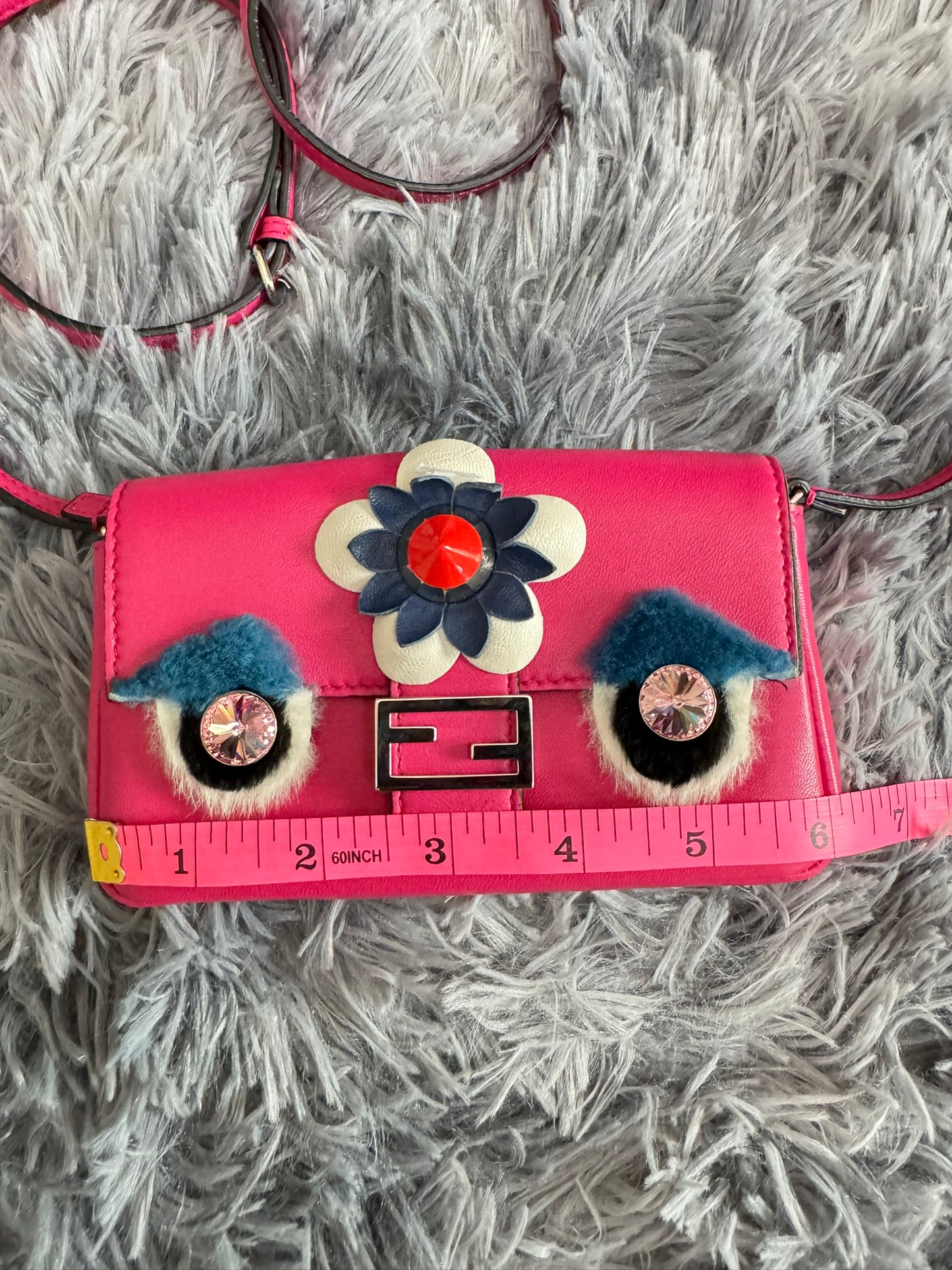 Fendi Monster Micro Bucket Bag in Pink Nappa Leather & Rabbit Fur