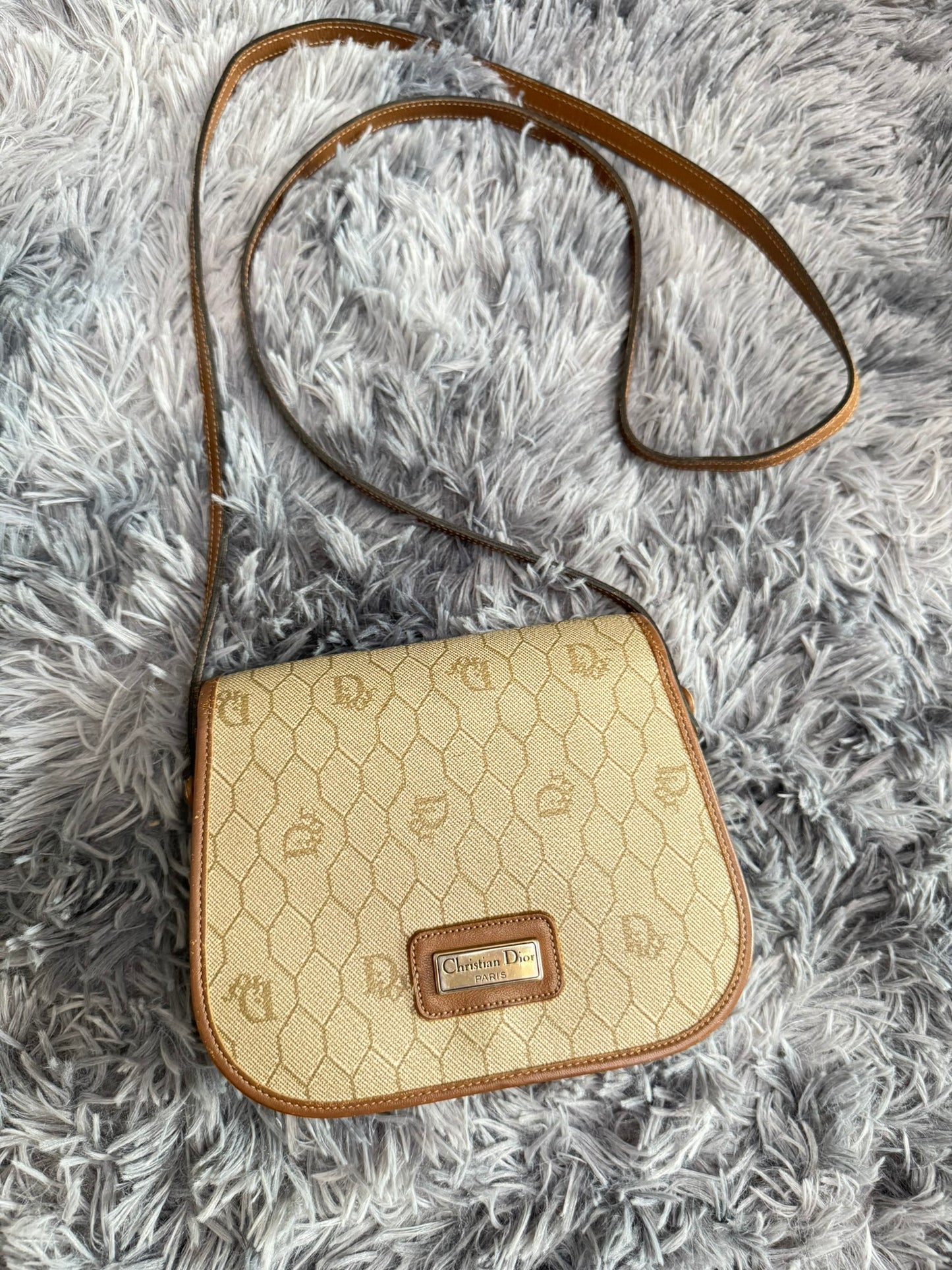 Dior Vintage Honeycomb Monogram Saddle Crossbody Bag