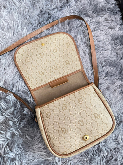 Dior Vintage Honeycomb Monogram Saddle Crossbody Bag