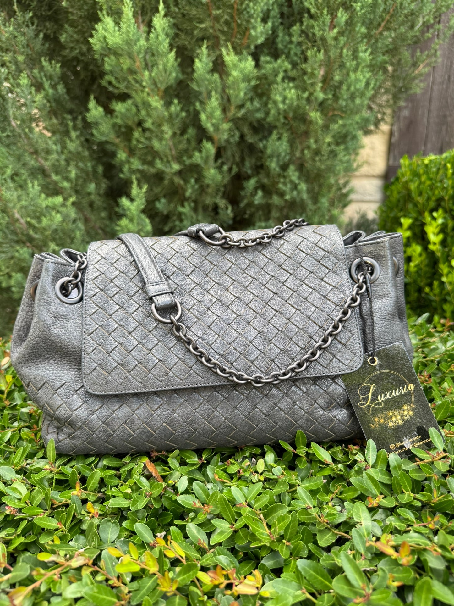 Bottega Veneta Intrecciato Chain Shoulder Bag in Grey