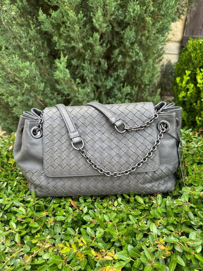 Bottega Veneta Intrecciato Chain Shoulder Bag in Grey