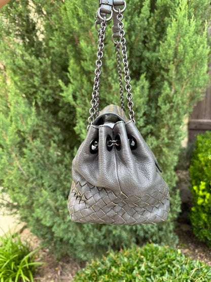 Bottega Veneta Intrecciato Chain Shoulder Bag in Grey