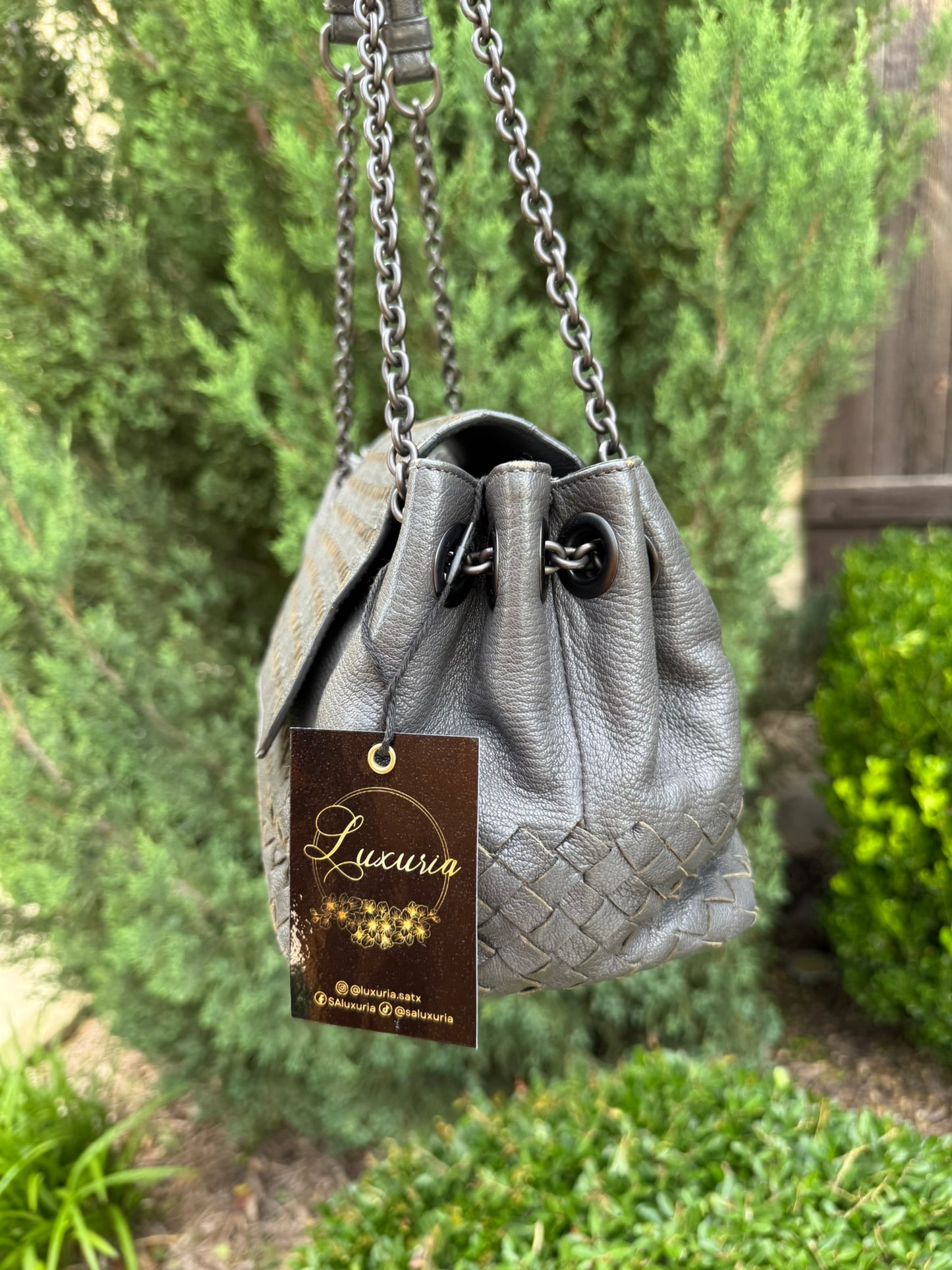 Bottega Veneta Intrecciato Chain Shoulder Bag in Grey