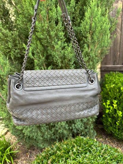 Bottega Veneta Intrecciato Chain Shoulder Bag in Grey