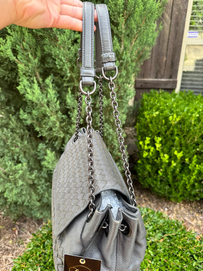 Bottega Veneta Intrecciato Chain Shoulder Bag in Grey