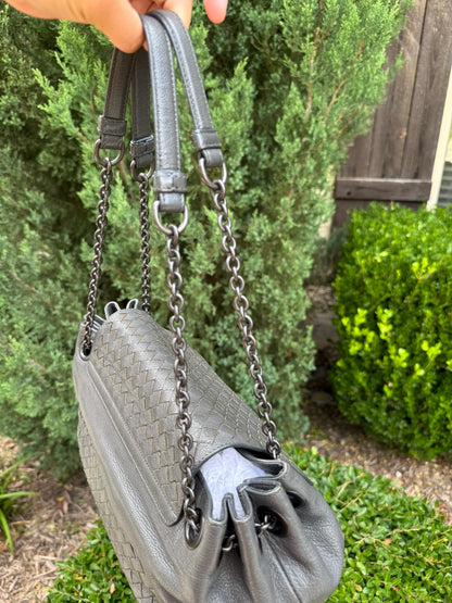 Bottega Veneta Intrecciato Chain Shoulder Bag in Grey