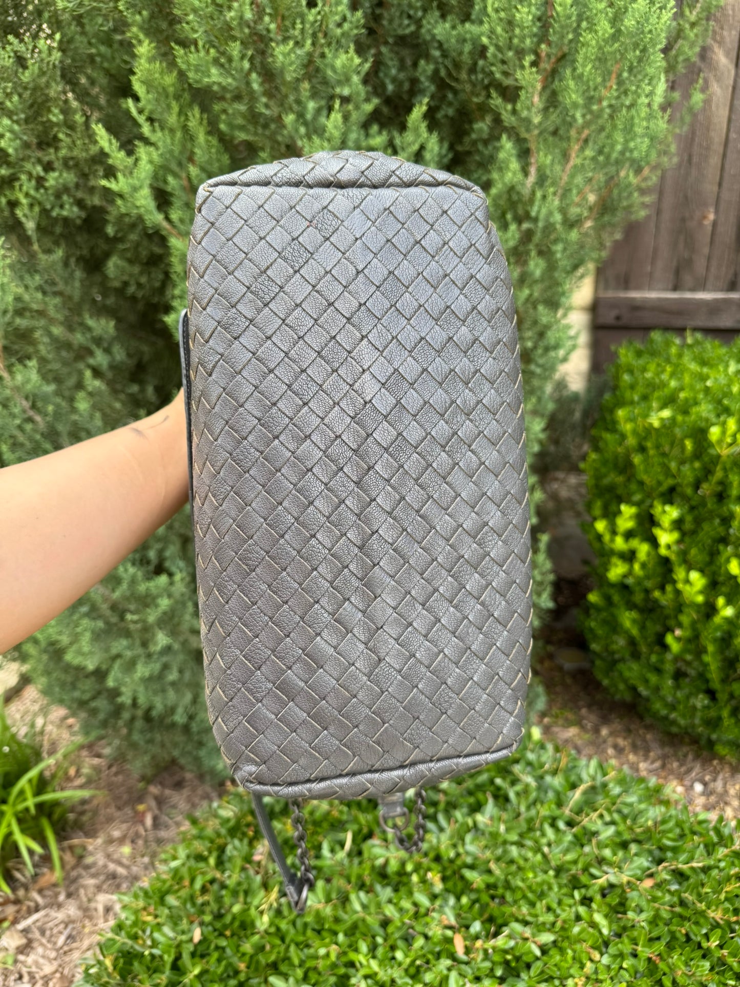 Bottega Veneta Intrecciato Chain Shoulder Bag in Grey