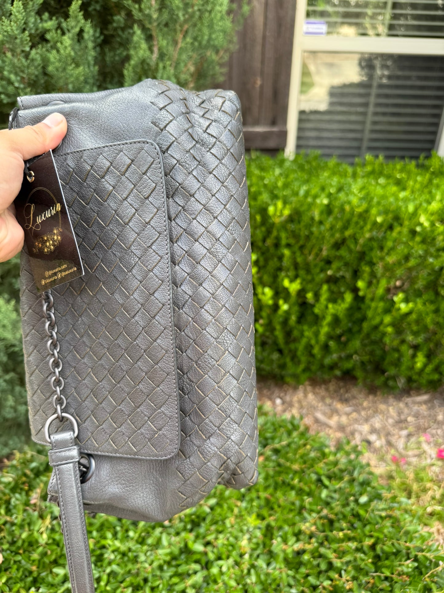 Bottega Veneta Intrecciato Chain Shoulder Bag in Grey