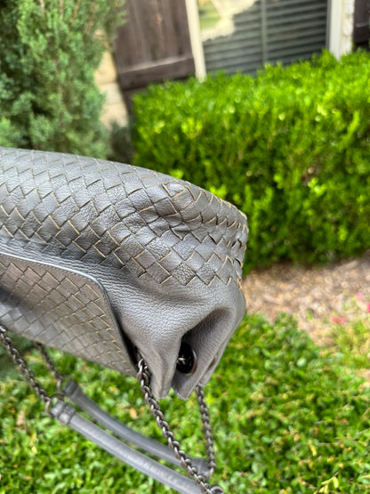 Bottega Veneta Intrecciato Chain Shoulder Bag in Grey