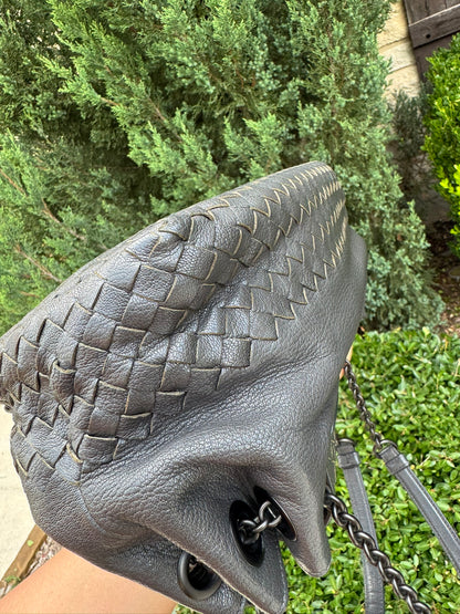 Bottega Veneta Intrecciato Chain Shoulder Bag in Grey