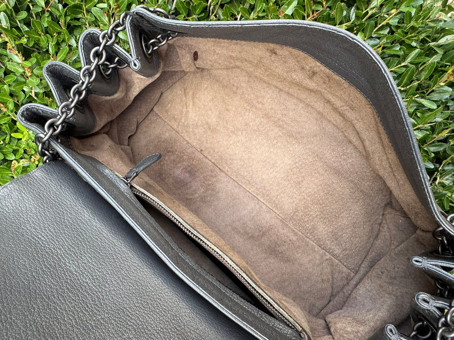 Bottega Veneta Intrecciato Chain Shoulder Bag in Grey