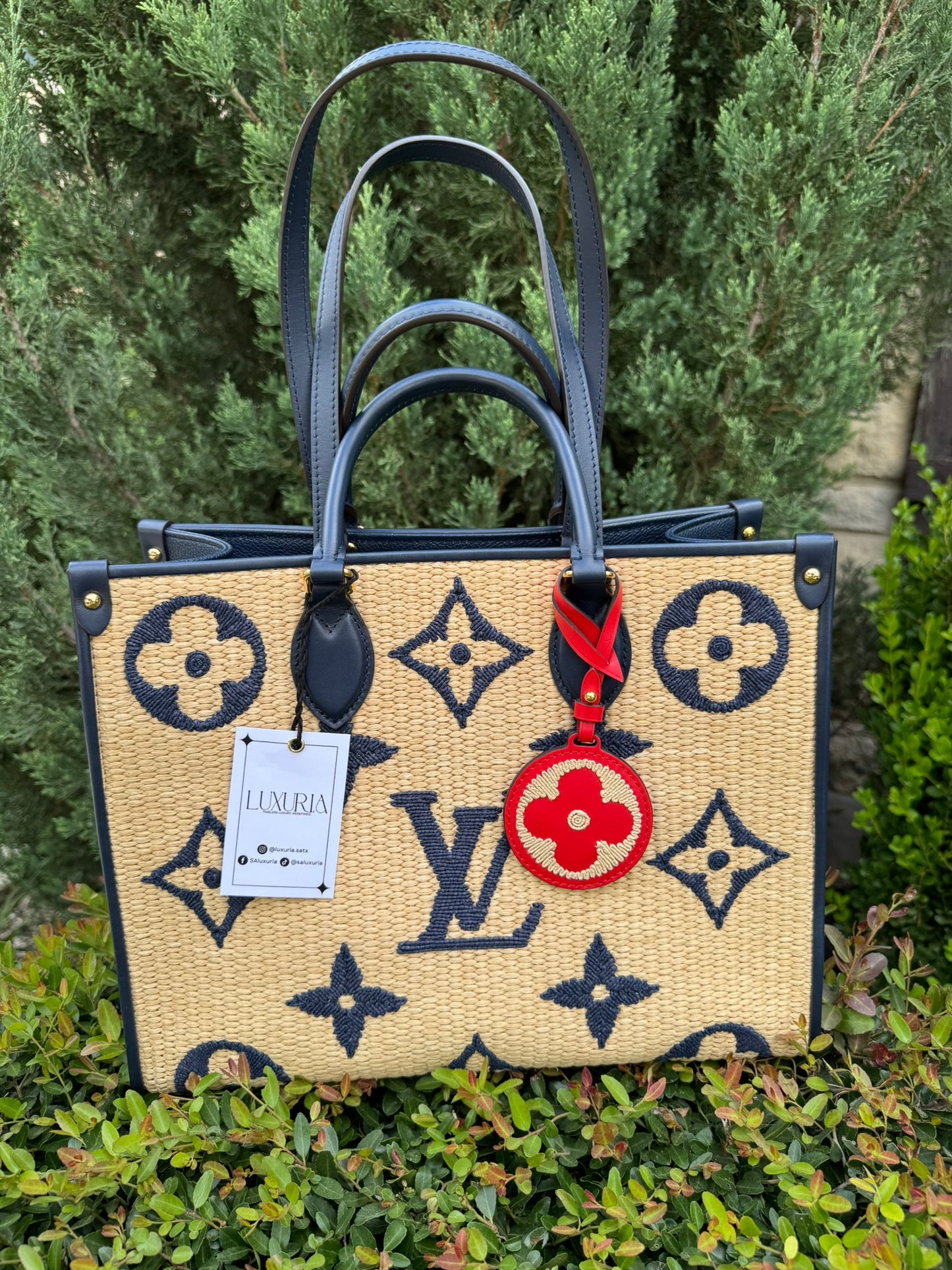 Louis Vuitton OnTheGo MM in Blue Raffia Canvas