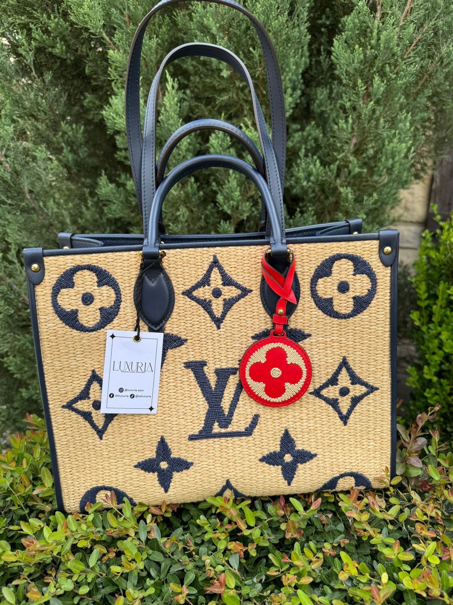 Louis Vuitton OnTheGo MM in Blue Raffia Canvas