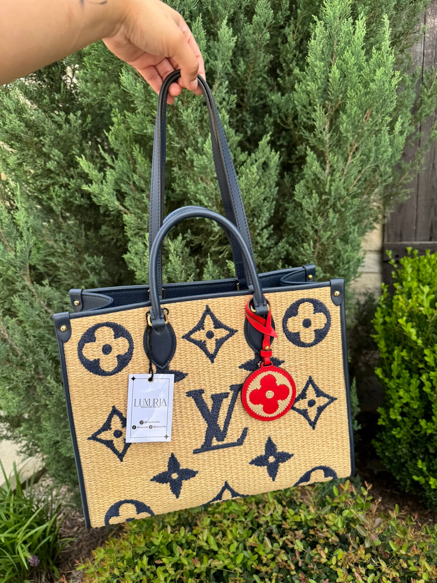 Louis Vuitton OnTheGo MM in Blue Raffia Canvas